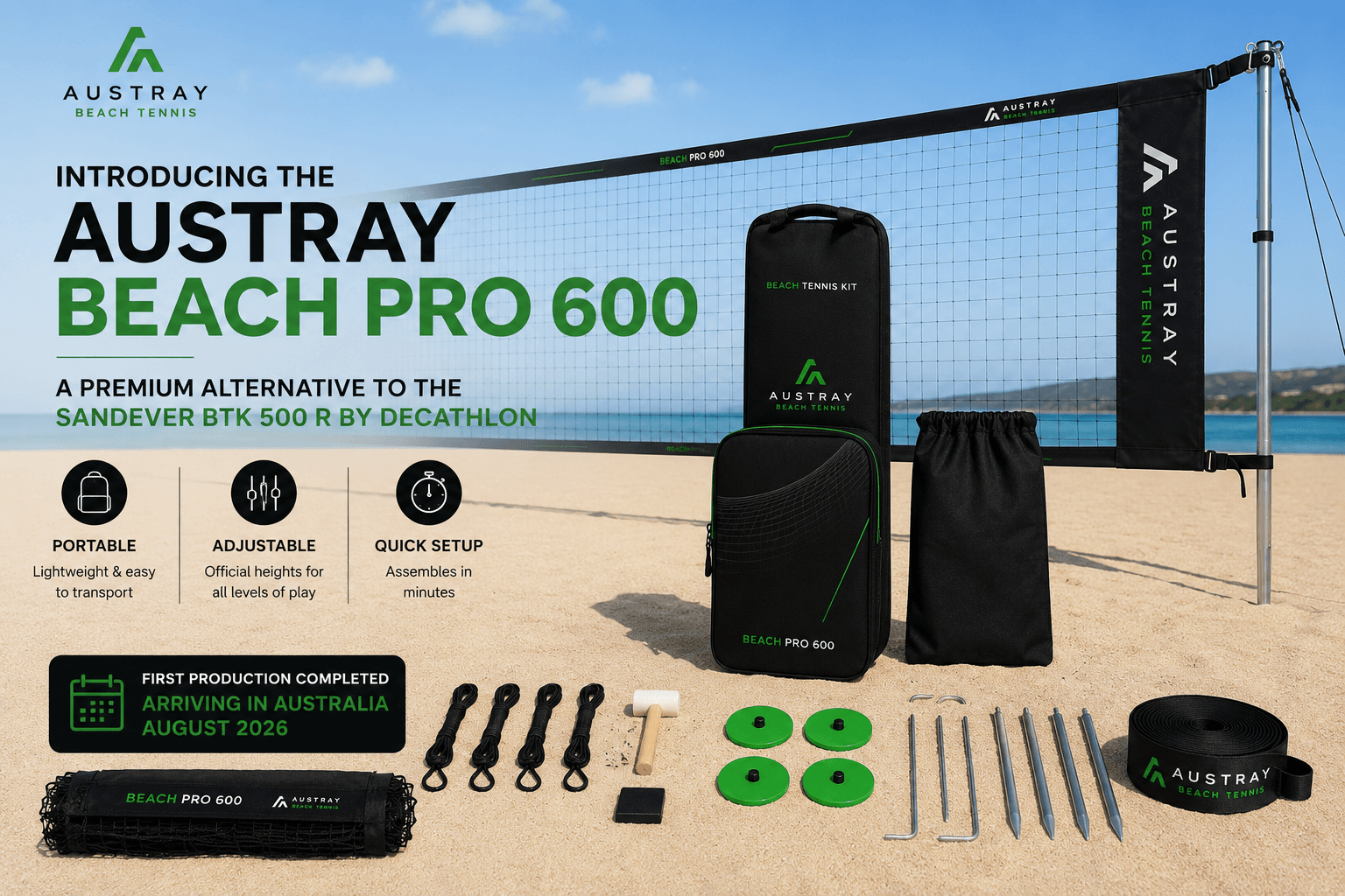 BTK 500 R Alternative? Introducing the Austray Beach PRO 600 Beach Tennis Kit / Beach Tennis Set